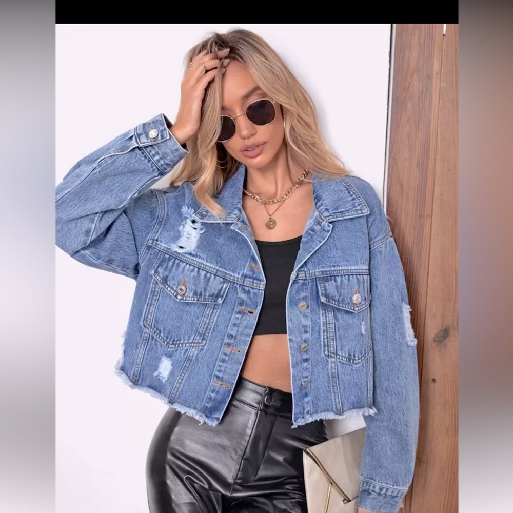Distressed Blue Denim Jacket oversized